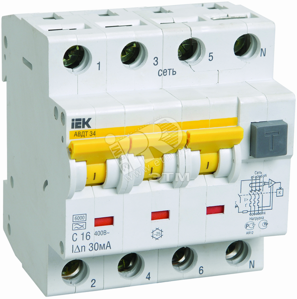 Выключатель автоматический дифференциальный АВДТ-34 C16 100мА (MAD22-6 ...