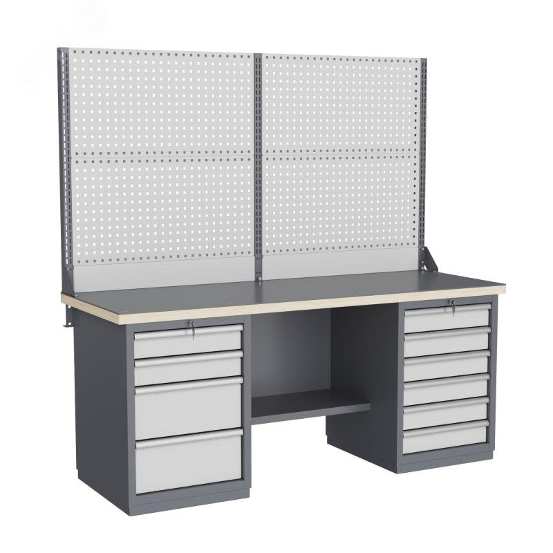 Изображение товара Верстак слесарный FBK 205.46.4-2 с фанерной столешницей и перфорированным экраном