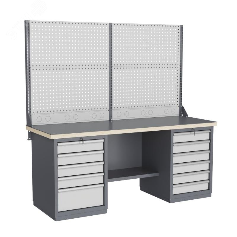 Изображение товара Верстак слесарный FBK 205.56.4-2R с перфорированными экранами и освещением