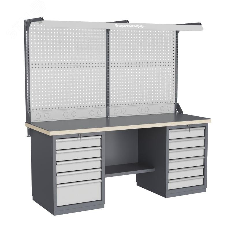 Изображение товара Верстак слесарный FBK 205.56.4-2FR с перфорированным экраном и освещением