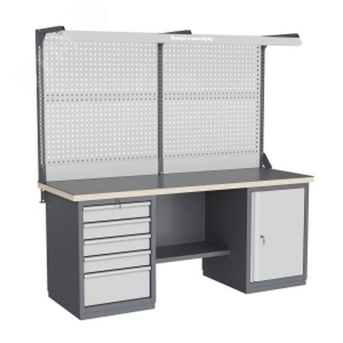 Изображение товара Верстак слесарный FBK 205.57.4-2F с перфорированным экраном и освещением