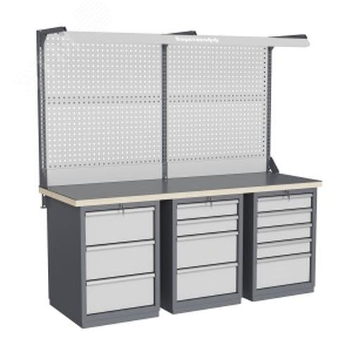 Изображение товара Верстак слесарный FBK 205.345-2F с влагостойкой фанерной столешницей и перфорированным экраном