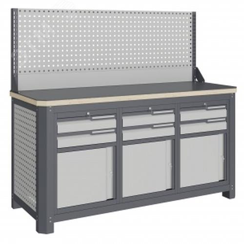 Изображение товара Верстак слесарный металлический MCN 1552.S999-1, 1500 кг нагрузка, 3 тумбы