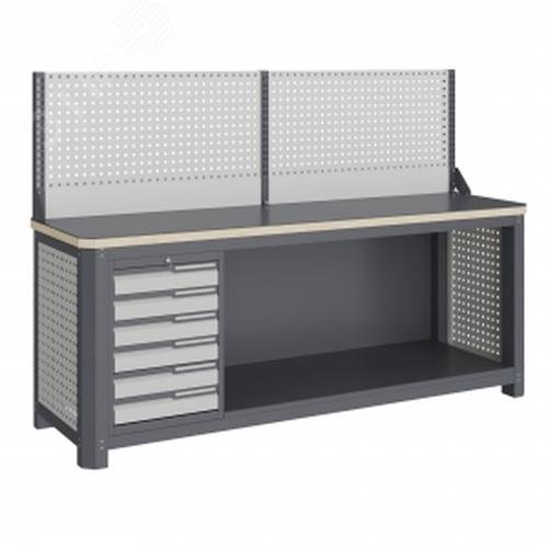 Изображение товара Модульный металлический верстак MCN 2052.S6.111-1 с 1 тумбой и ламинированной столешницей