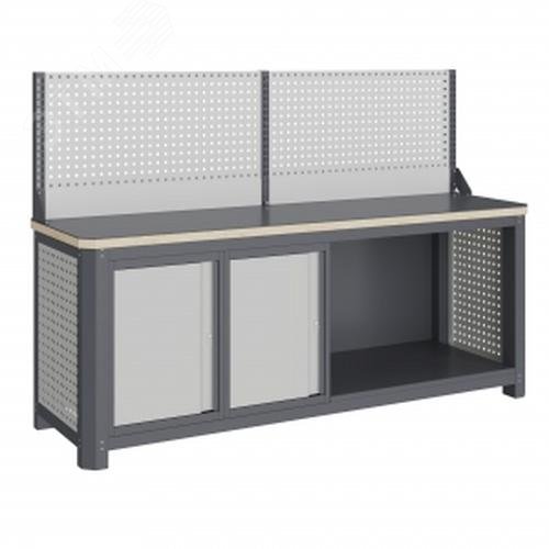 Изображение товара Модульный металлический верстак MCN 2052.S77.11-1 с двумя тумбами и замком Изображение товара Модульный металлический верстак MCN 2052.S77.11-1 с двумя тумбами и замком