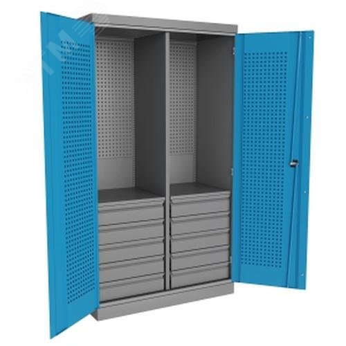 Изображение товара Металлический инструментальный шкаф TNC 182.10B.2S с полками и ящиками Россия