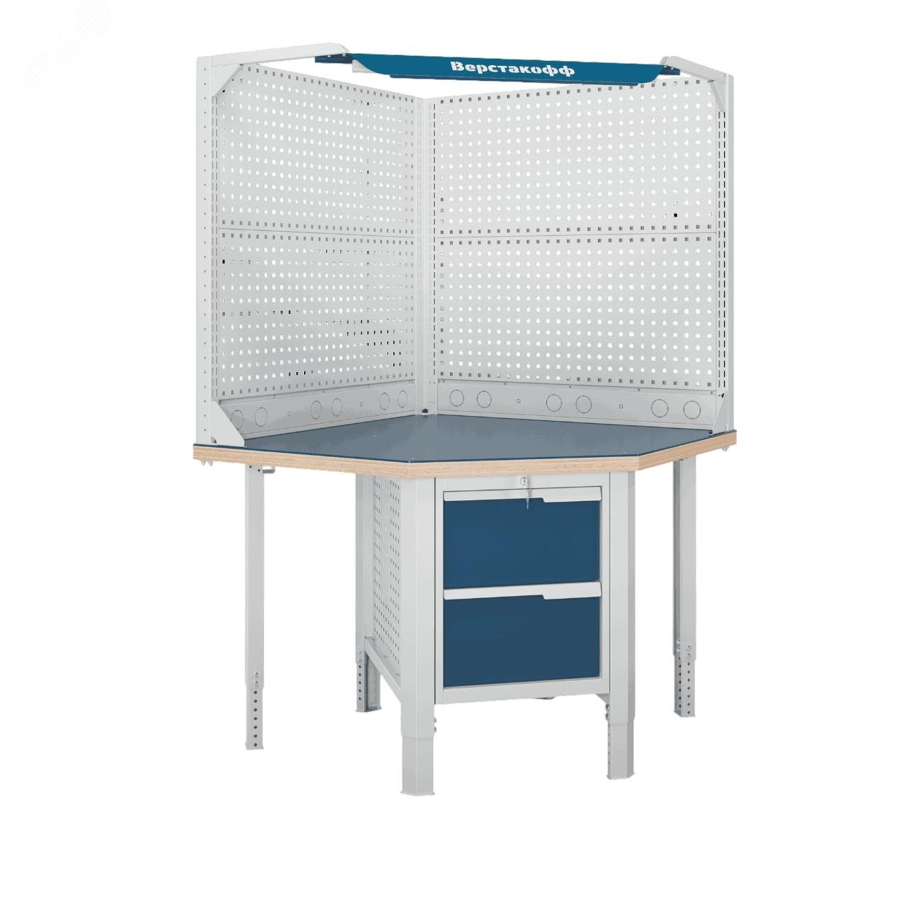 Изображение товара Верстак угловой серии Constructor U532.S2.1-2FR с регулировкой высоты и высокой грузоподъемностью