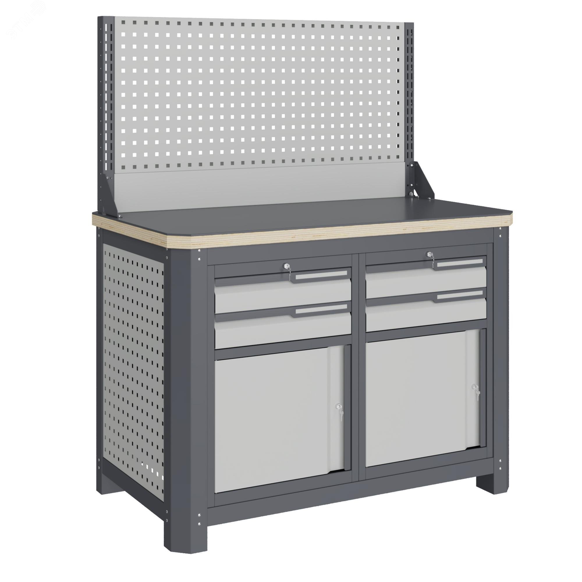 Изображение товара Верстак слесарный MCN 1252.S99-1 из металла с тумбами и нагрузкой 1500 кг