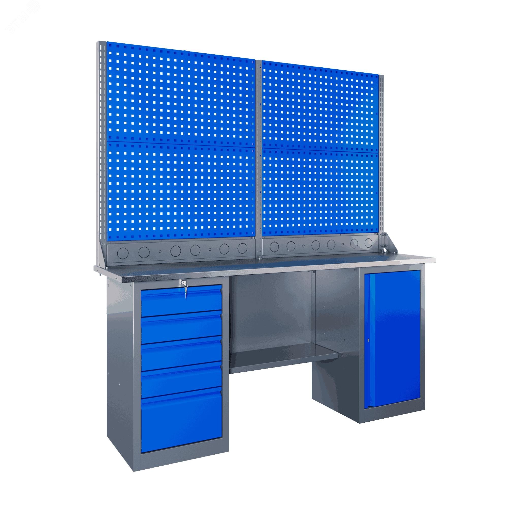 Изображение товара Верстак слесарный SLF 181.57.2-2R - металлический, с тумбами и покрытием из МДФ