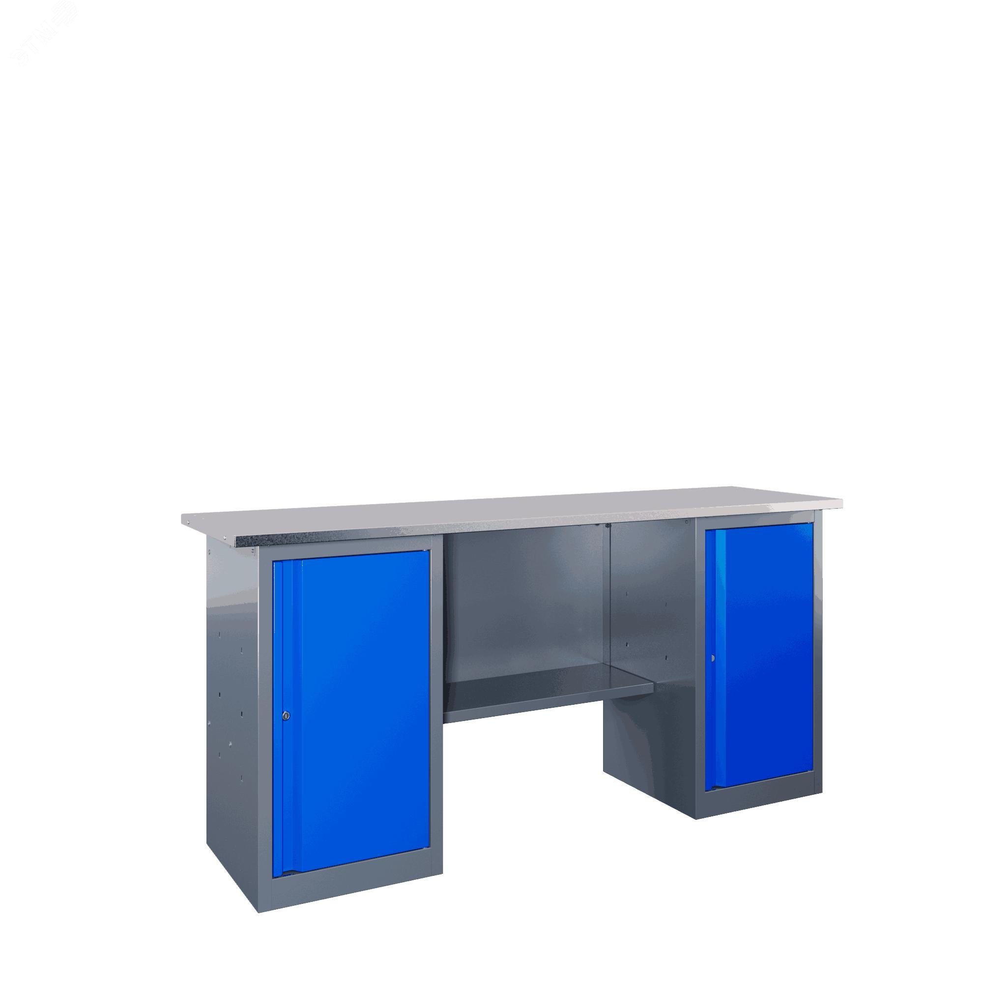 Изображение товара Верстак слесарный из металла с рабочей поверхностью из МДФ 1796 мм 2 тумбы