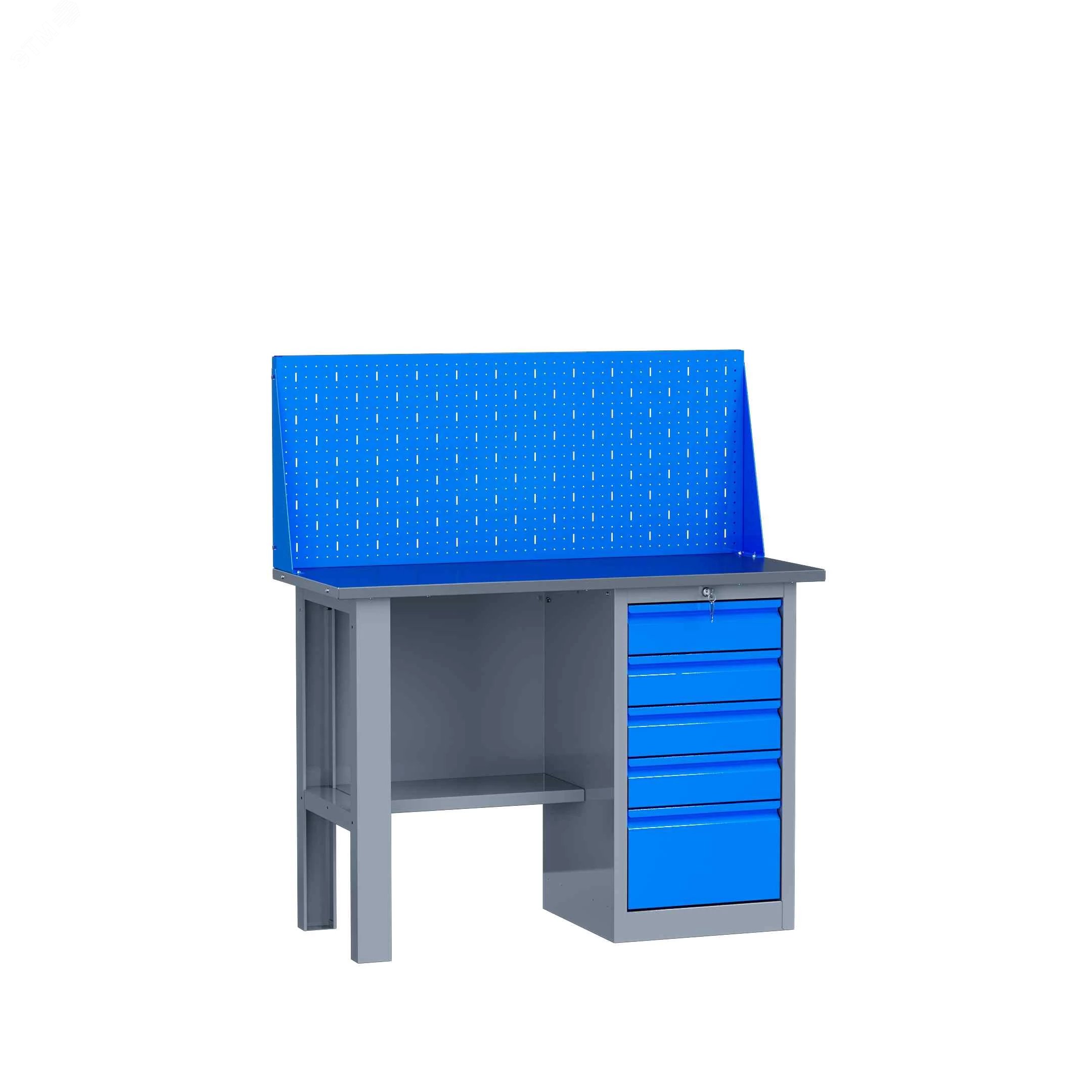 Изображение товара Верстак слесарный SLF 121.15.1-1 1355x1200x500 мм с тумбой и полками