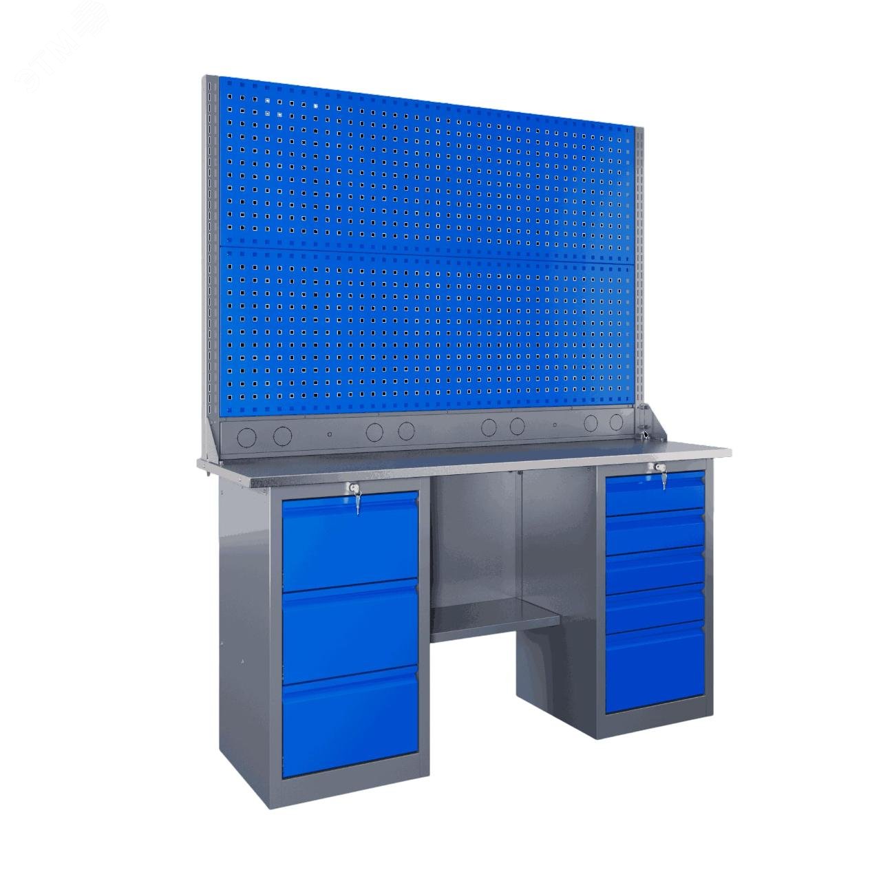 Изображение товара Верстак слесарный SLF 161.35.1-2R с полками и ящиками прочный и компактный