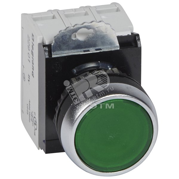 Кнопка с потайным толкателем 22.3 Osmoz в сборе с подсветкой зеленый 230В AC 23759 Legrand