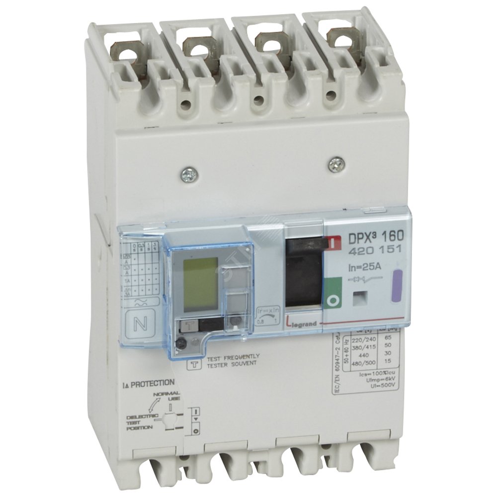 Выключатель автоматический дифференциального тока АВДТ DPX3 160 4п 25А 50кА 420151 Legrand - превью 2