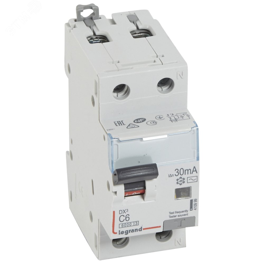 Выключатель автоматический дифференциального тока АВДТ DX3 1п+N 6А 30мА АС 410999 Legrand - превью 2