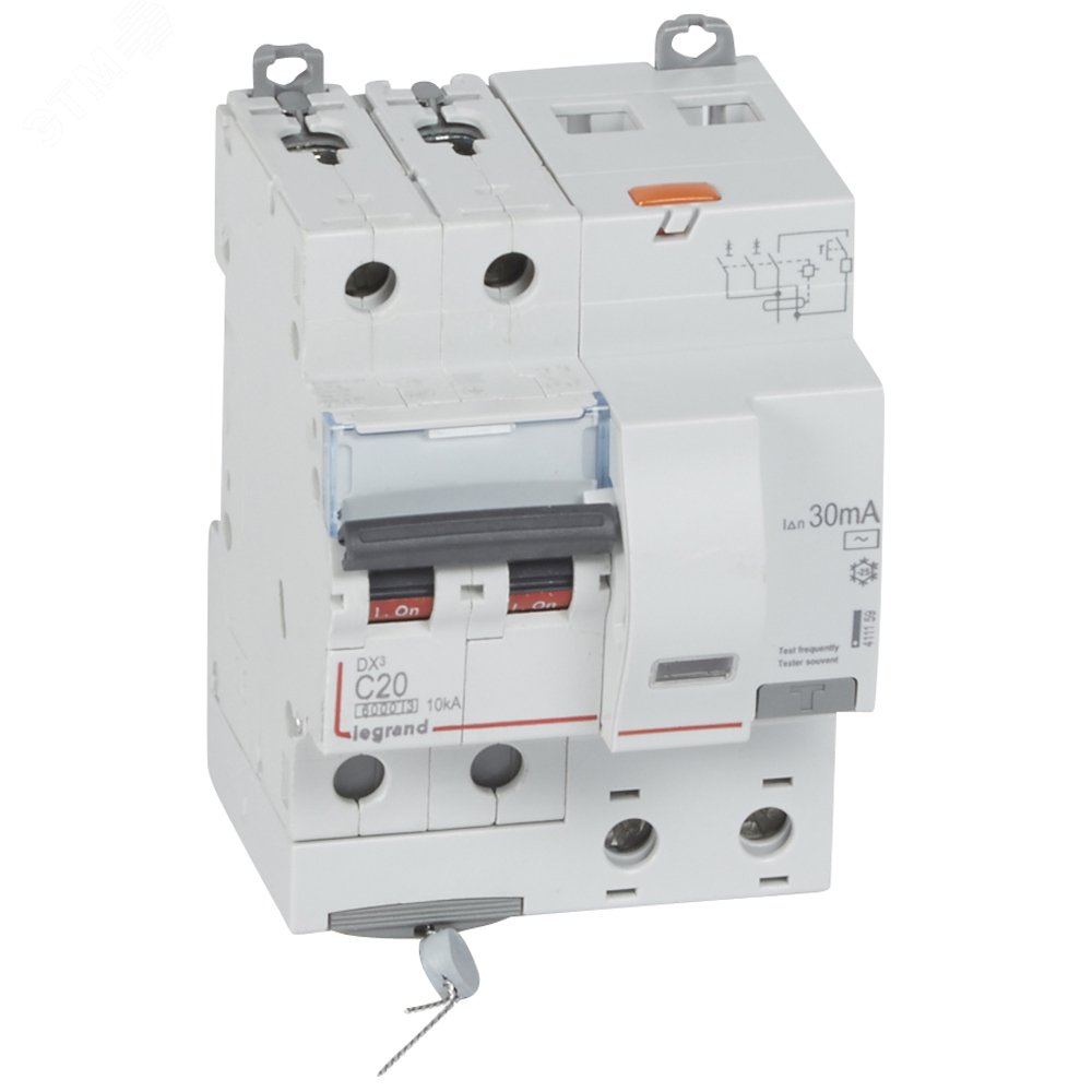 Выключатель автоматический дифференциального тока АВДТ DX3 2П C20А 30MА-АC 4м 411159 Legrand - превью 2