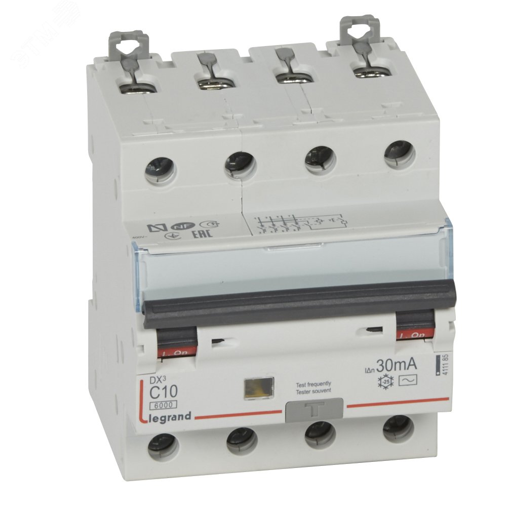 Выключатель автоматический дифференциального тока DX3 4П C10А 30MА-АC 411185 Legrand - превью 2
