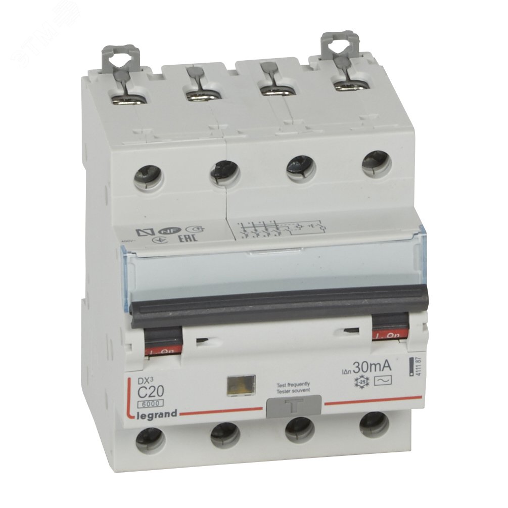 Выключатель автоматический дифференциального тока АВДТ DX3 4п 20А 30мА АС 411187 Legrand - превью 2
