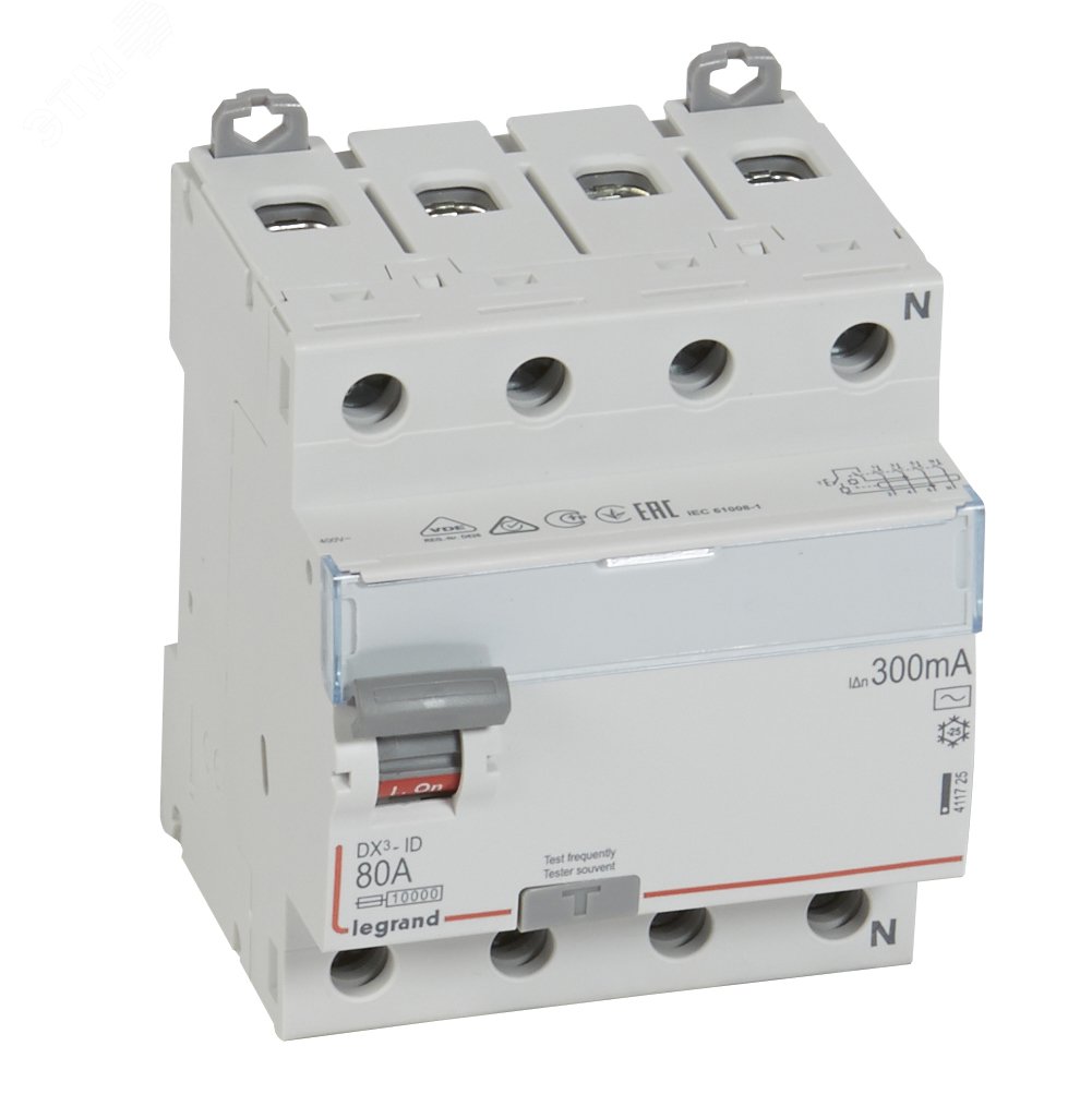 Выключатель дифференциального тока DX3 4П 80А АC 300мА N справа 411725 Legrand - превью 2