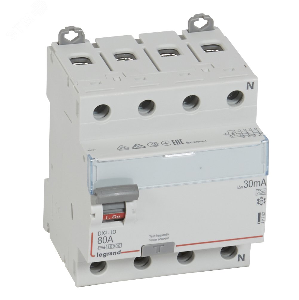 Выключатель дифференциального тока (УЗО) DX3 4П 80А А 30мА N справа 411762 Legrand - превью 2