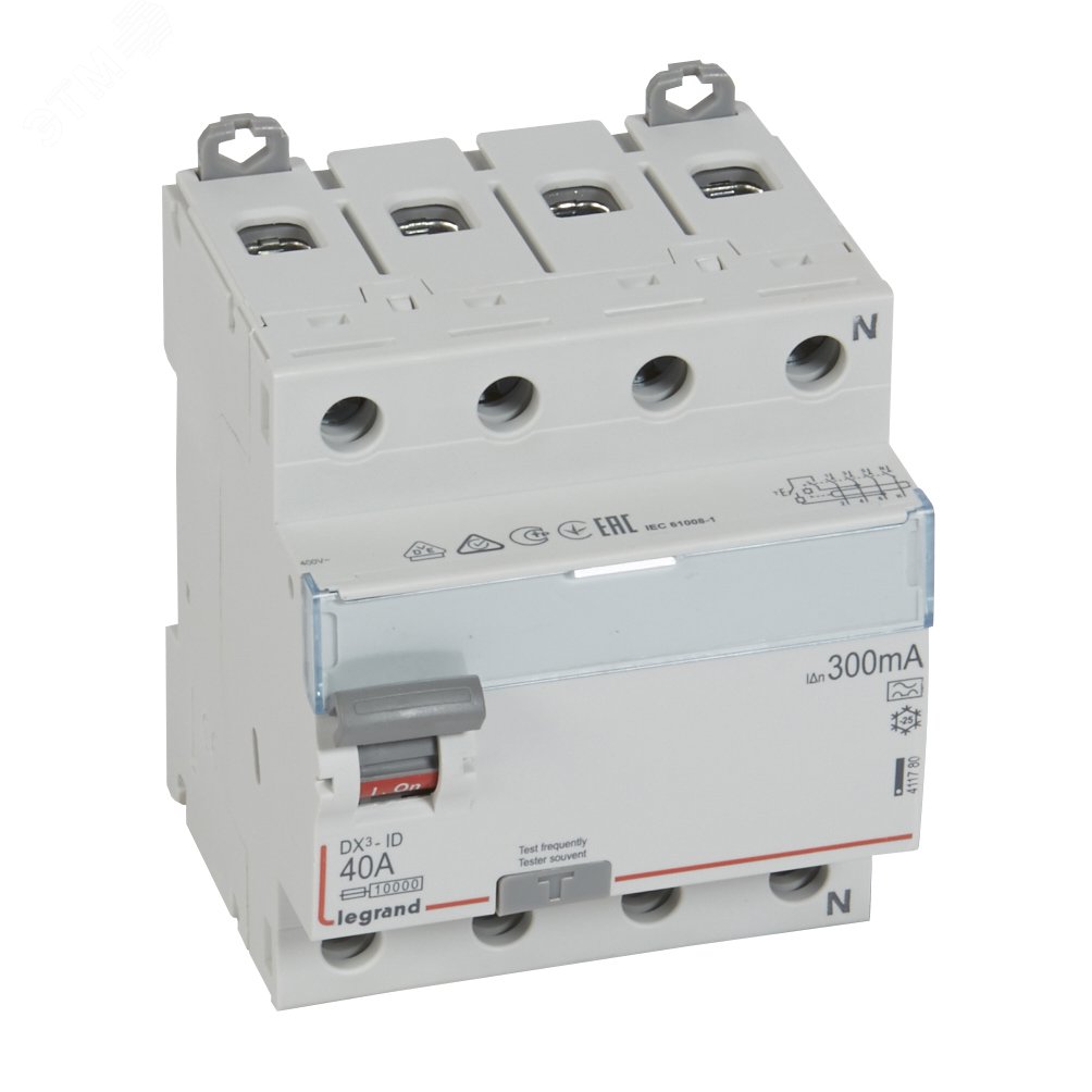 Выключатель дифференциального тока (УЗО) DX3 4П 40А А 300мА N справа 411780 Legrand - превью 2