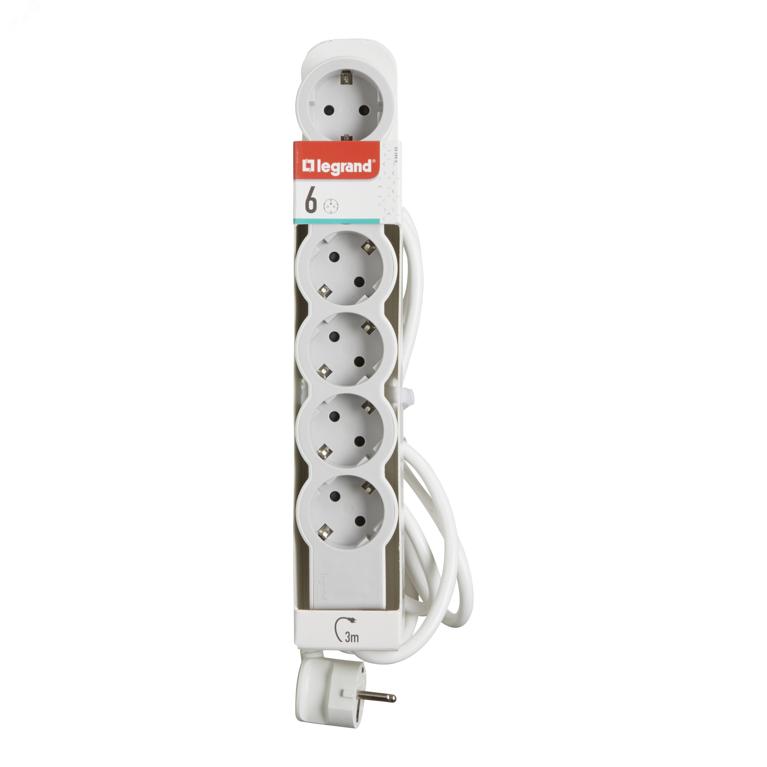 Удлинитель серии  Стандарт   6 x 2К+З с кабелем 3 м., цвет: бело-серый 694565 Legrand - превью 2