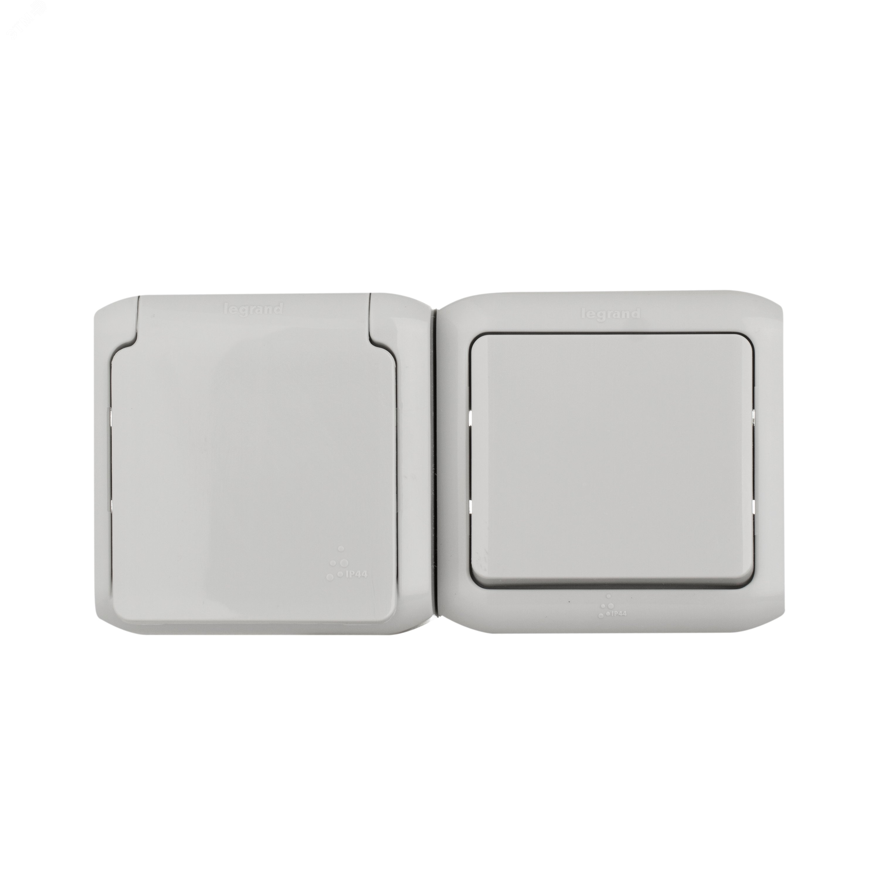 Quteo Блок: Выключатель + розетка с заземлением со шторками наружный серый IP44 782348 Legrand - превью