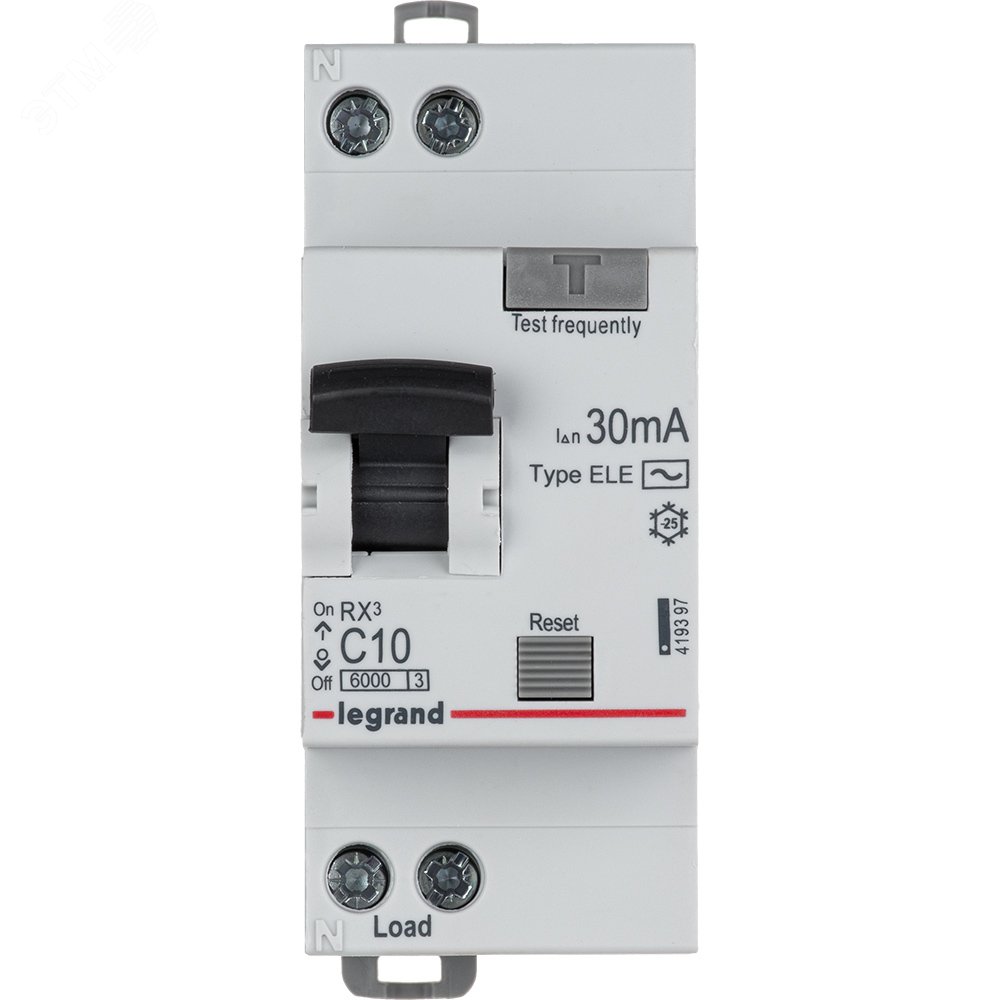 Выключатель автоматический дифференциального тока АВДТ RX3 6000 - 6 ка - тип характеристики С - 1П+Н - 230 В~ - 10 А - тип AС - 30 ма - 2 модуля 419397 Legrand