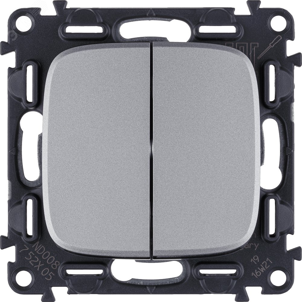 Изображение товара Valena ALLURE Выключатель двухклавишный 10А 250В с лицевой панелью Безвинтовые зажимы Алюминий (шт)