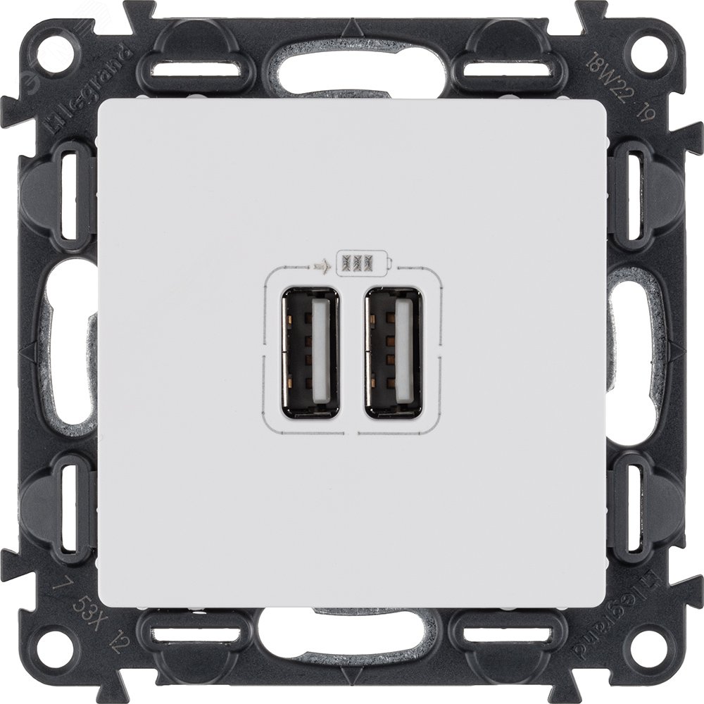 Valena LIFE Зарядное устройство с двумя USB-разьемами 240В/5В 1500мА С лицевой панелью Белое 753412 Legrand - превью 2