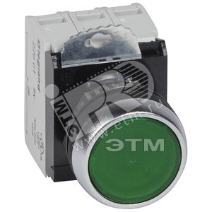 Кнопка с потайным толкателем 22.3 Osmoz в сборе с подсветкой зеленый 230В AC