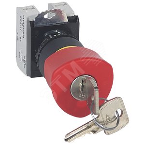 Кнопка с потайным толкателем, с ключом D=40, 1НО 1НЗ, цвет красный