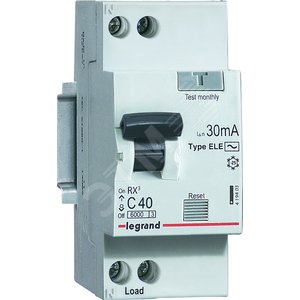 Выключатель автоматический дифференциального тока АВДТ RX3 6000 6 кА, тип характеристики С 1П+Н 230 В~, 16А, тип AС, 30 ма, 2 модуля (419399)