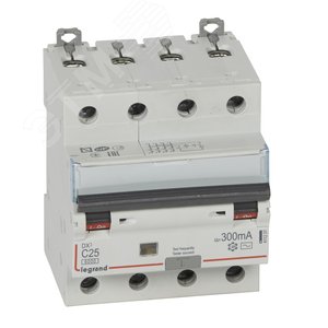 Выключатель автоматический дифференциального тока DX3 4П C25А 300MА-АC