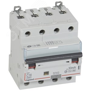 Выключатель автоматический дифференциального тока DX3 4П C16А 30MА-Hpi
