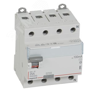 Выключатель дифференциального тока (УЗО) DX3 4П 25А АC 100мА N справа