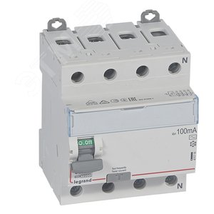 Выключатель дифференциального тока (УЗО) DX3 4П 63А АC 100мА N справа