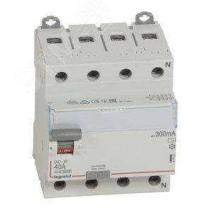 Выключатель дифференциального тока (УЗО) 4п 40А 300мА DX3 АC N справа