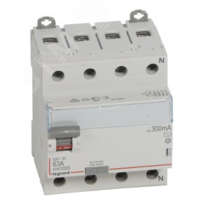 Выключатель дифференциального тока (УЗО) 4п 63А 300мА DX3 АC N справа