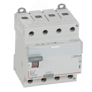 Выключатель дифференциального тока DX3 4П 80А АC 300мА N справа 411725 Legrand