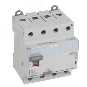Выключатель дифференциального тока (УЗО) DX3 4П 25А АC 500мА N справа
