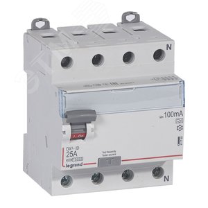 Выключатель дифференциального тока (УЗО) DX3 4П 25А А 100мА N справа