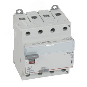 Выключатель дифференциального тока (УЗО) DX3 4П 40А А 300мА N справа 411780 Legrand