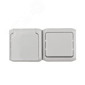 Quteo Блок: Выключатель + розетка с заземлением со шторками наружный серый IP44