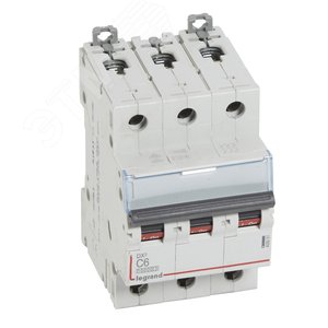 Изображение товара Выключатель автоматический трехполюсный 6А C DX3 10kА/16kА (шт)