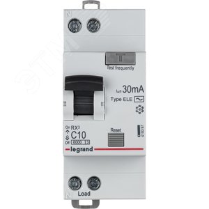 Выключатель автоматический дифференциального тока АВДТ RX3 6000 - 6 ка - тип характеристики С - 1П+Н - 230 В~ - 10 А - тип AС - 30 ма - 2 модуля
