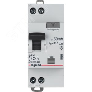 Выключатель автоматический дифференциального тока АВДТ RX3 6000 - 6 ка - тип характеристики С - 1П+Н - 230 В~ - 25 А - тип AС - 30 ма - 2 модуля