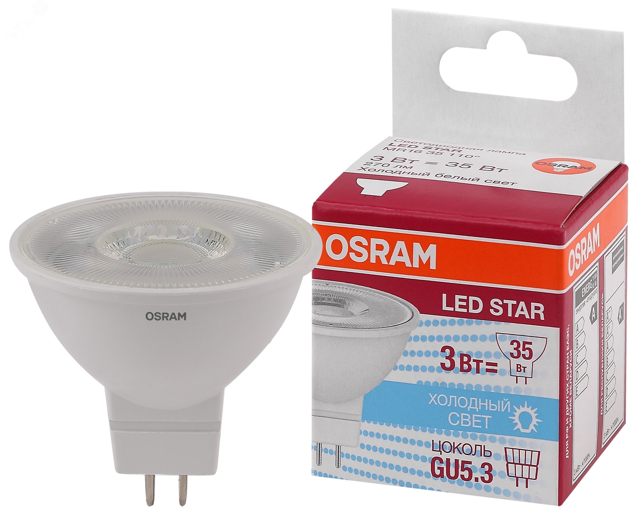 Лампа светодиодная LED 3Вт GU5.3,110°, STAR MR16 (замена 35Вт),холодный белый свет Osram 4052899981133 LEDVANCE - превью