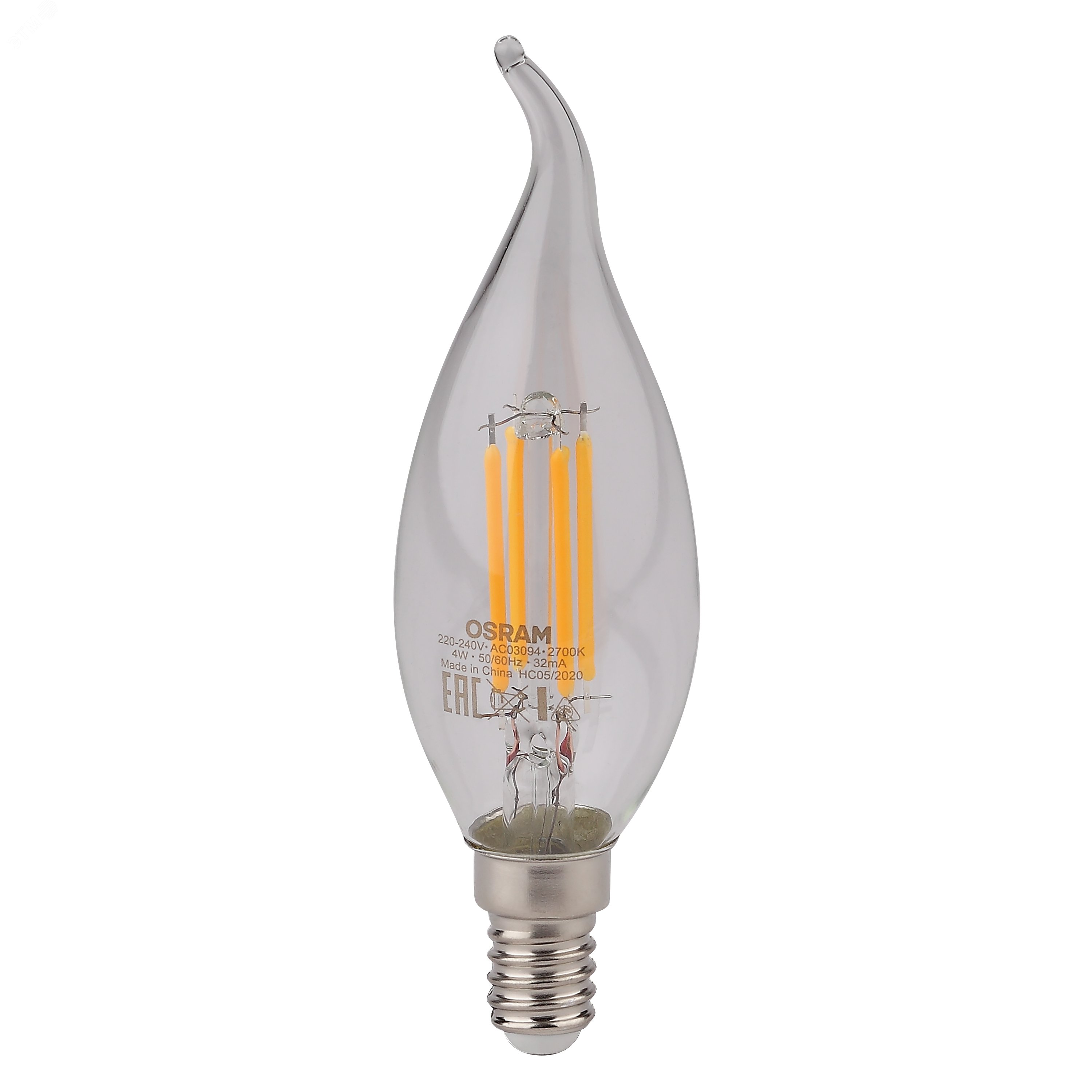 Лампа светодиодная LED 4Вт Е14 FILAMENT CLBA40, тепло-бел, прозр.свеча на ветру OSRAM 4058075055452 LEDVANCE - превью 2