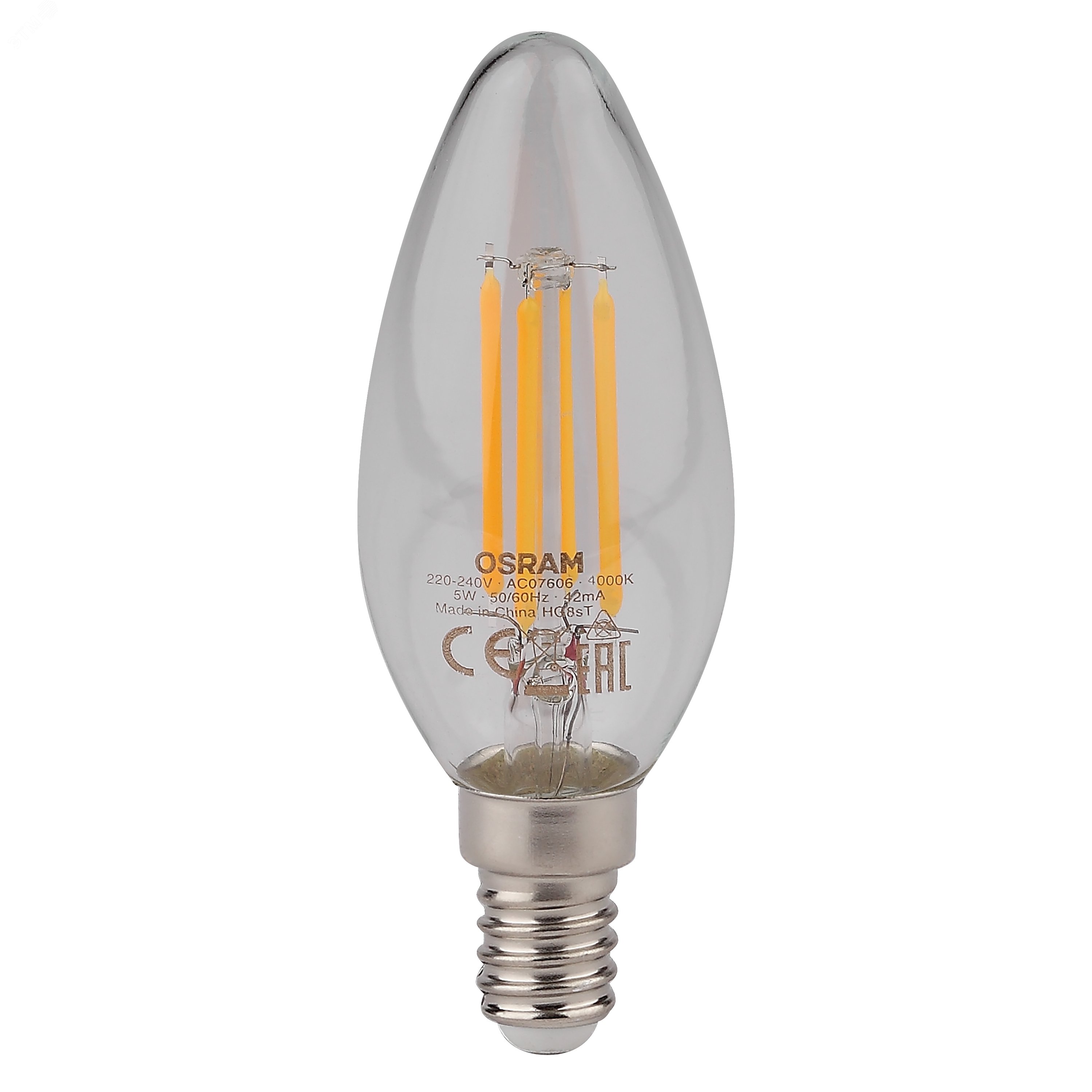Лампа светодиодная LED 5Вт Е14 STAR ClassicB (замена 60Вт),нейтральный белый свет, прозрачная колба Osram 4058075116702 LEDVANCE - превью 2